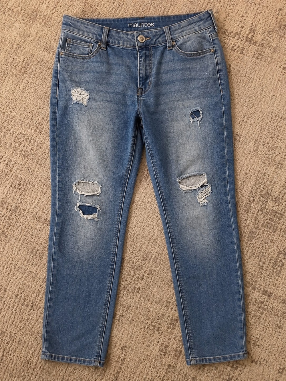 Maurices Distressed Boyfriend Jeans Women’s Medium Regular Blue Denim